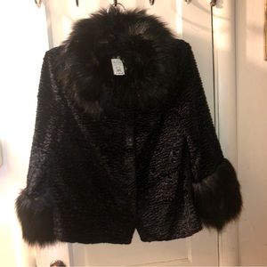 Black Faux Fur Jacket Persian Curly Lamb Barcelina San Francisco NWT $345 Size 8